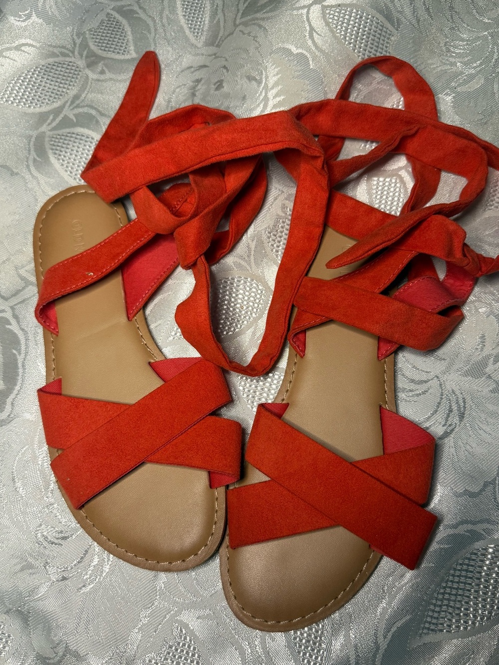 Old Navy Faux Suede Red Strappy Tie-Up Sandals